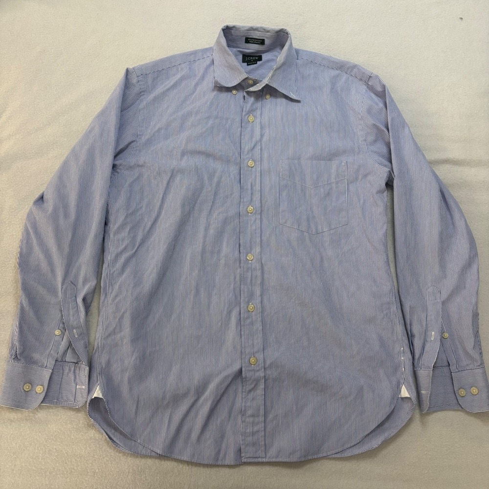 J.Crew Mens Blue White Striped 80s 2-Ply Cotton Button Down Shirt M 15-15.5